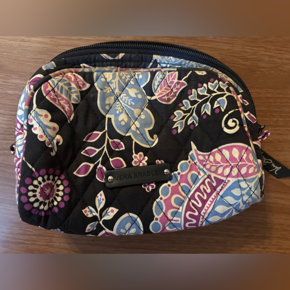 Vera Bradley Black and Purple Quilted Cosmetic Bag